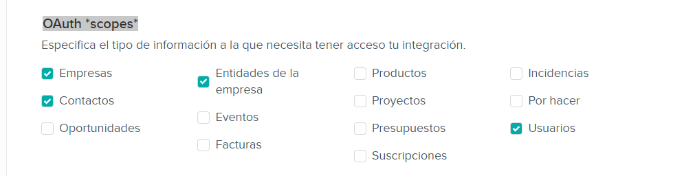 Integration scopes in the Teamleader portal